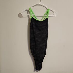 Black and Neon Green Camouflage Swimsuit